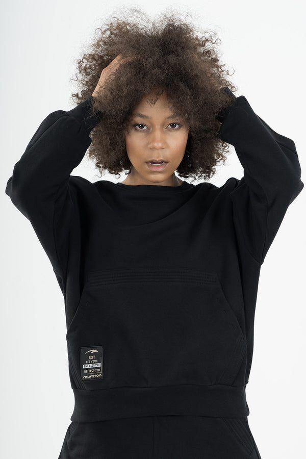 Oversize Kadın Kapüşonlu Siyah Sweatshirt