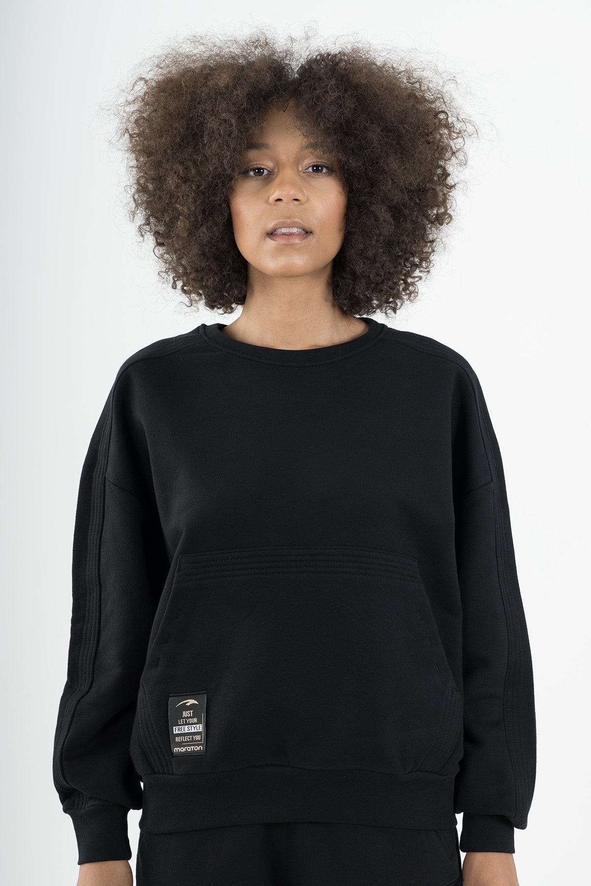 Oversize Kadın Kapüşonlu Siyah Sweatshirt