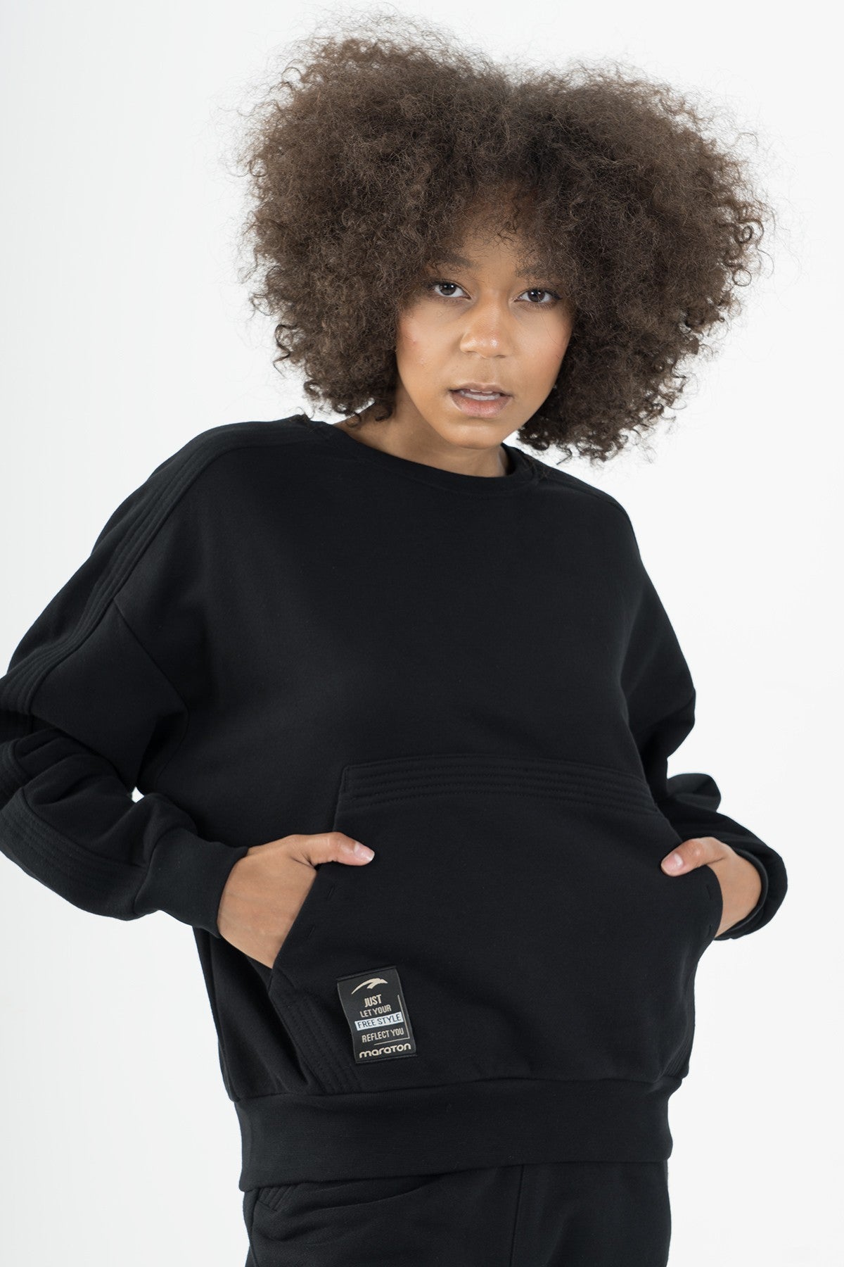 Oversize Kadın Kapüşonlu Siyah Sweatshirt