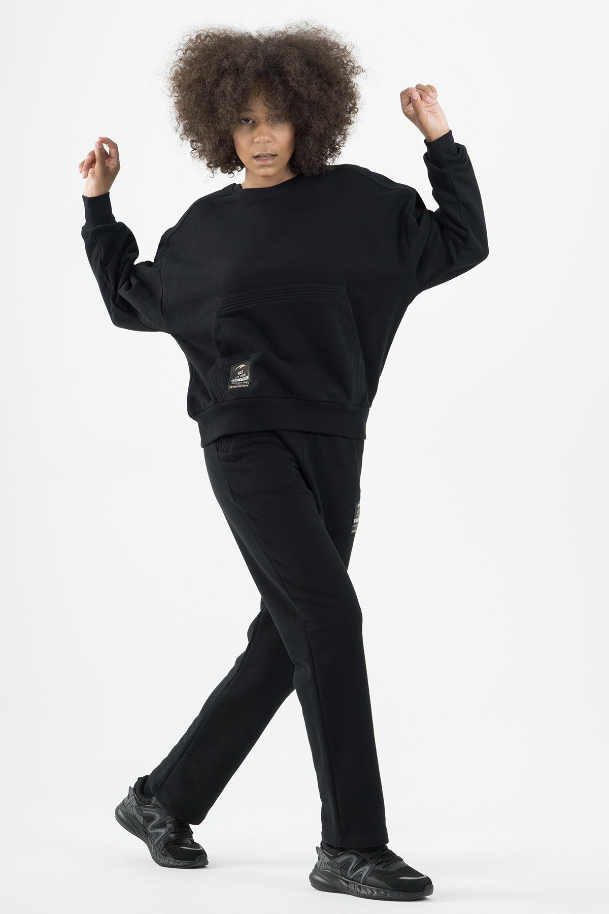 Oversize Kadın Kapüşonlu Siyah Sweatshirt