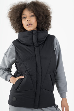 Oversize Kadın Dik Yaka Siyah Yelek
