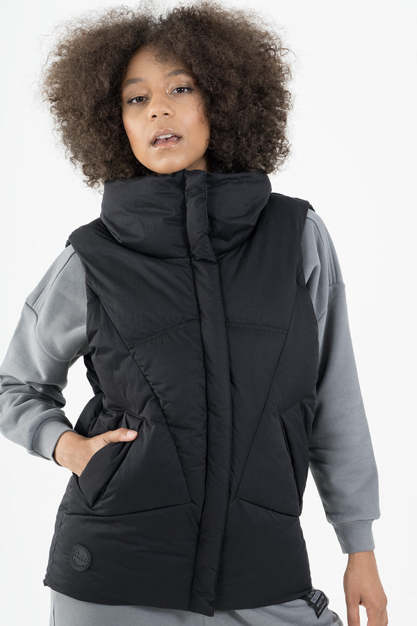 Oversize Kadın Dik Yaka Siyah Yelek