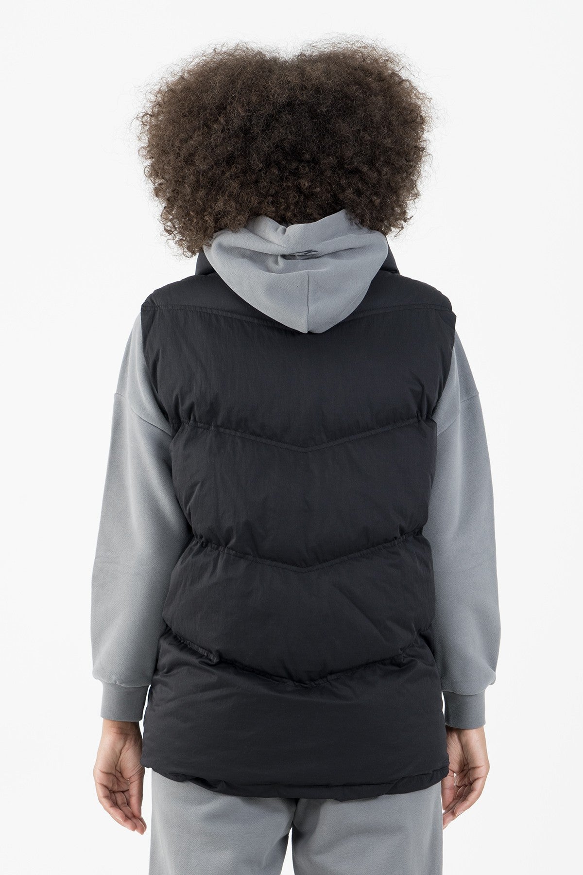 Oversize Kadın Dik Yaka Siyah Yelek