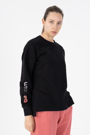 Comfort Kadın Bisiklet Yaka Siyah Sweatshirt