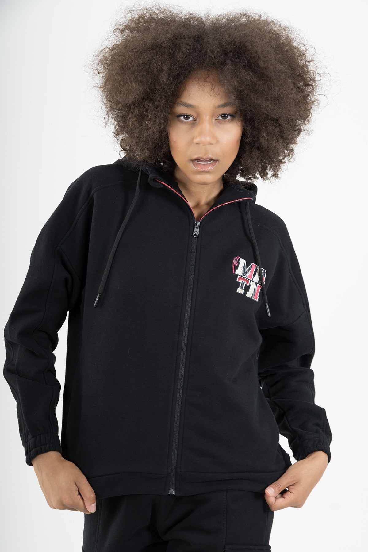 Comfort Kadın Kapüşonlu Siyah Tracktop