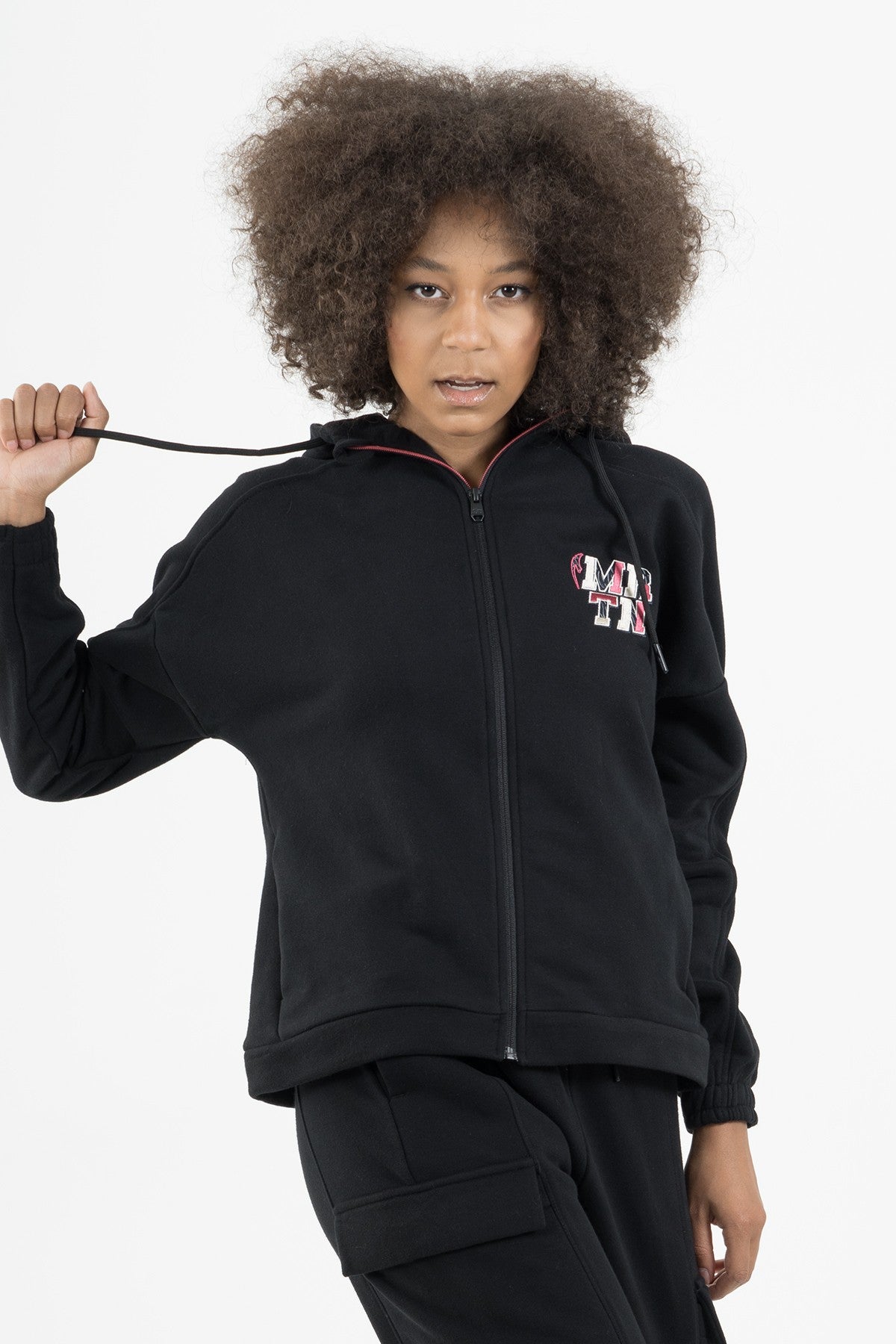 Comfort Kadın Kapüşonlu Siyah Tracktop