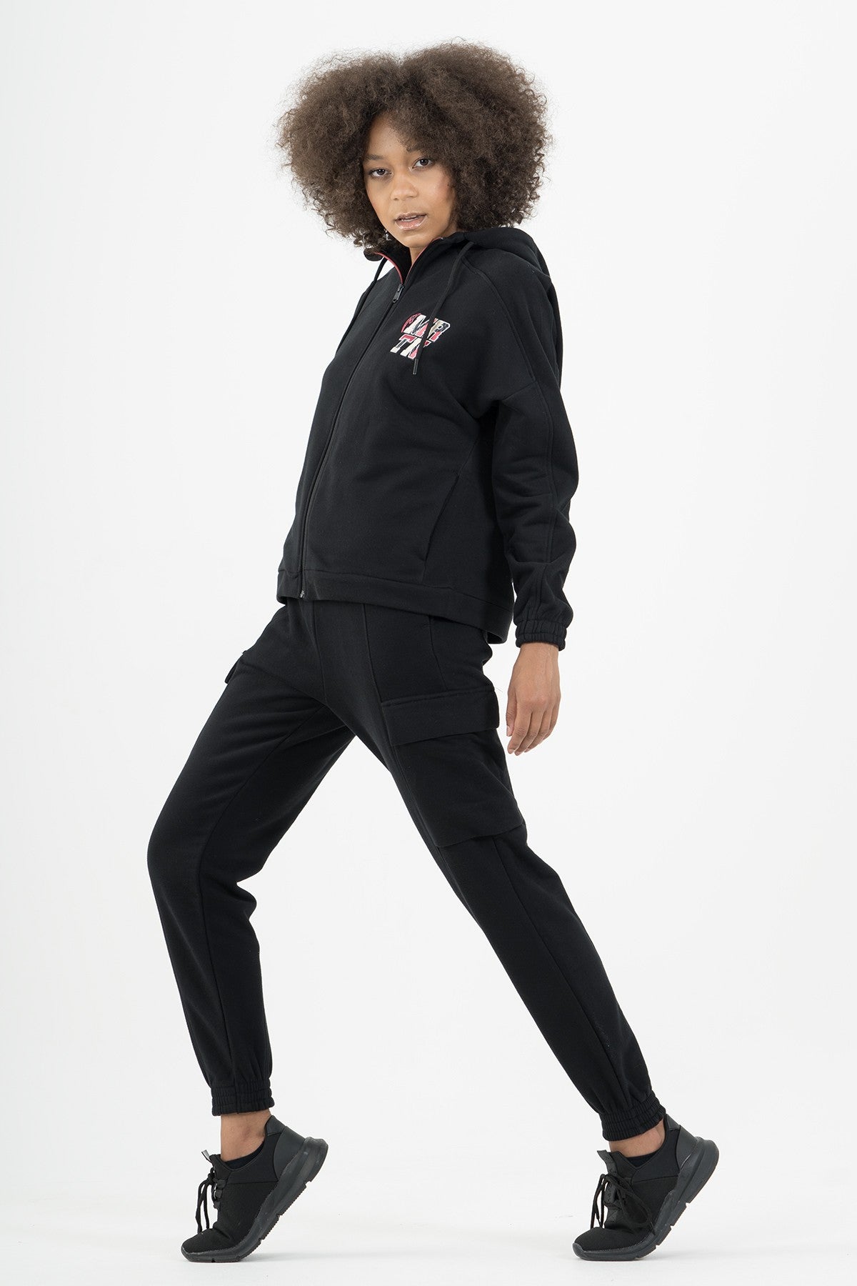 Comfort Kadın Kapüşonlu Siyah Tracktop