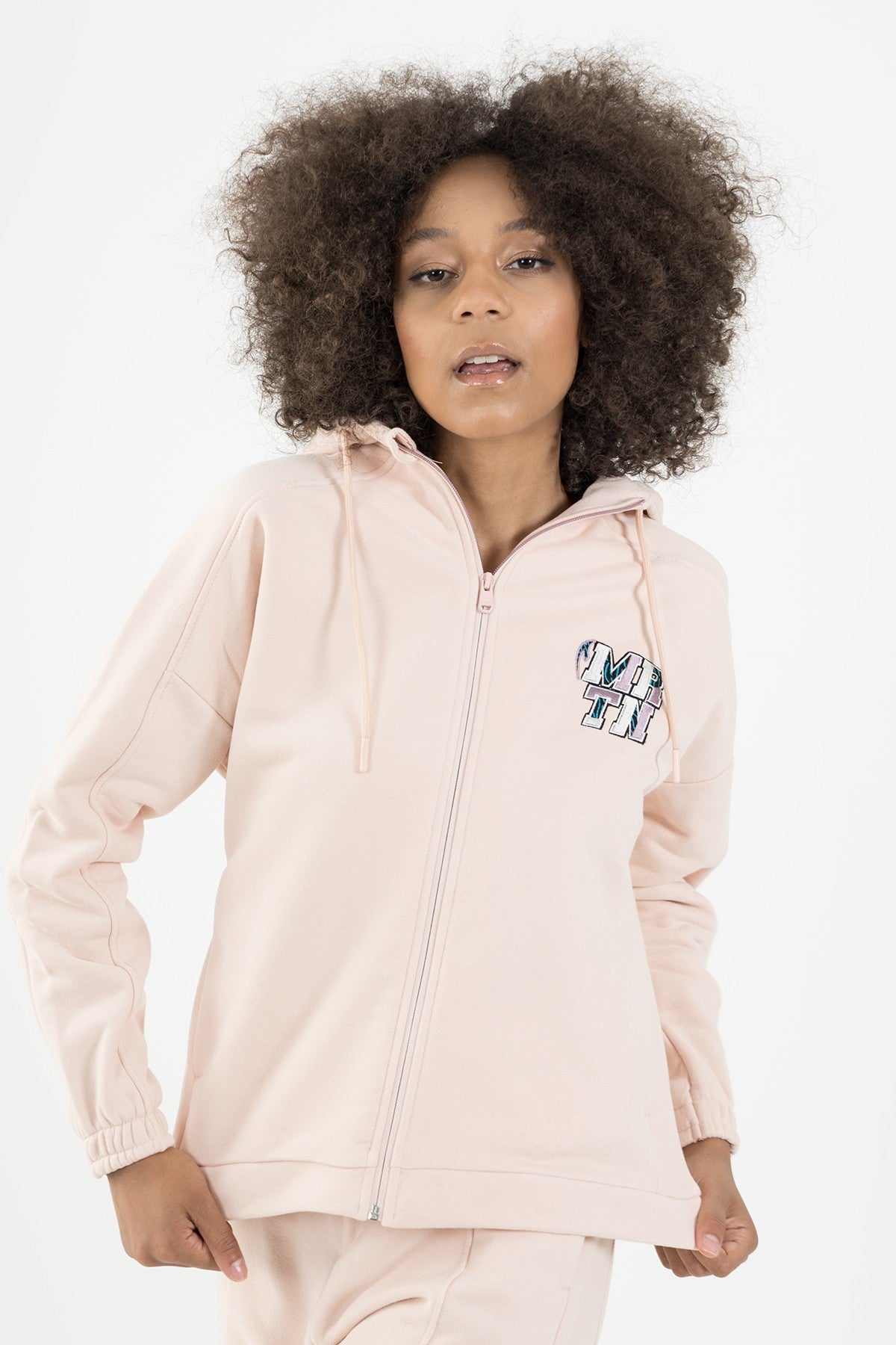 Comfort Kadın Kapüşonlu Pudra Tracktop