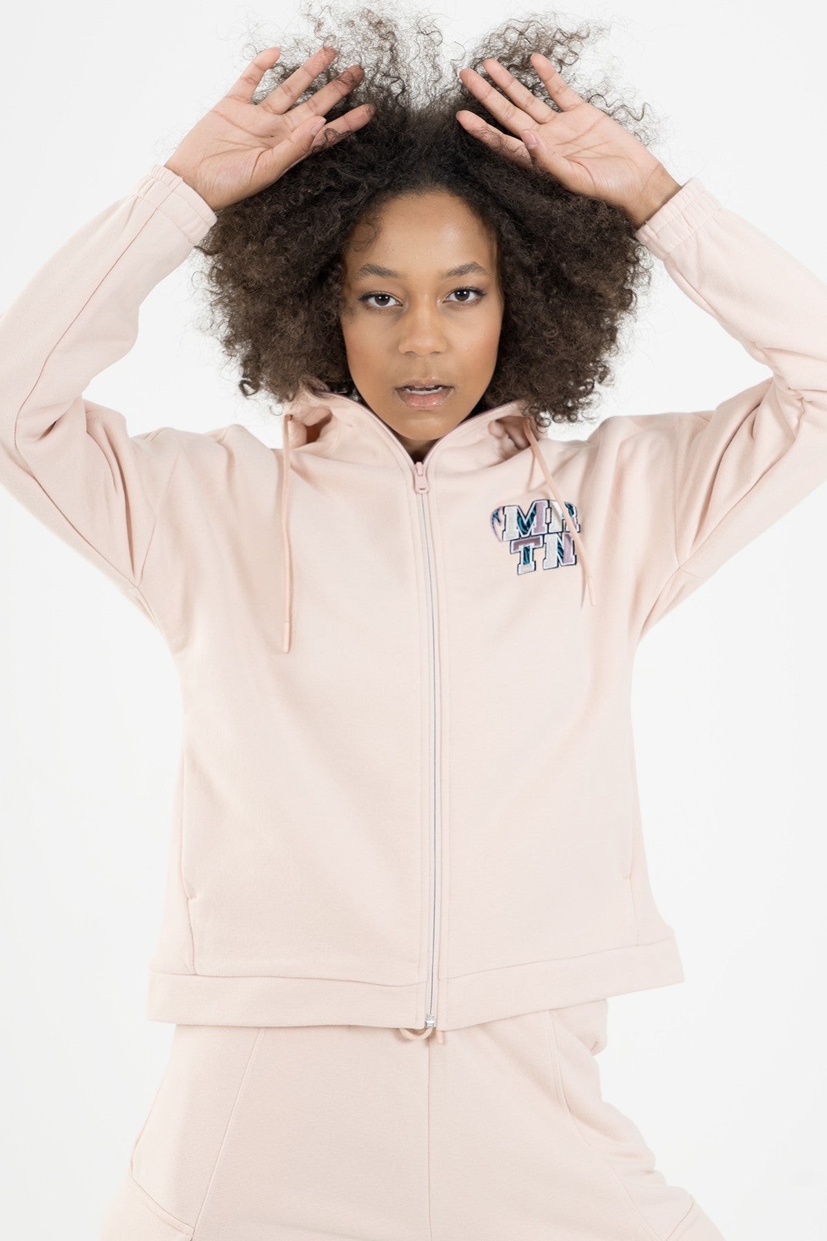 Comfort Kadın Kapüşonlu Pudra Tracktop