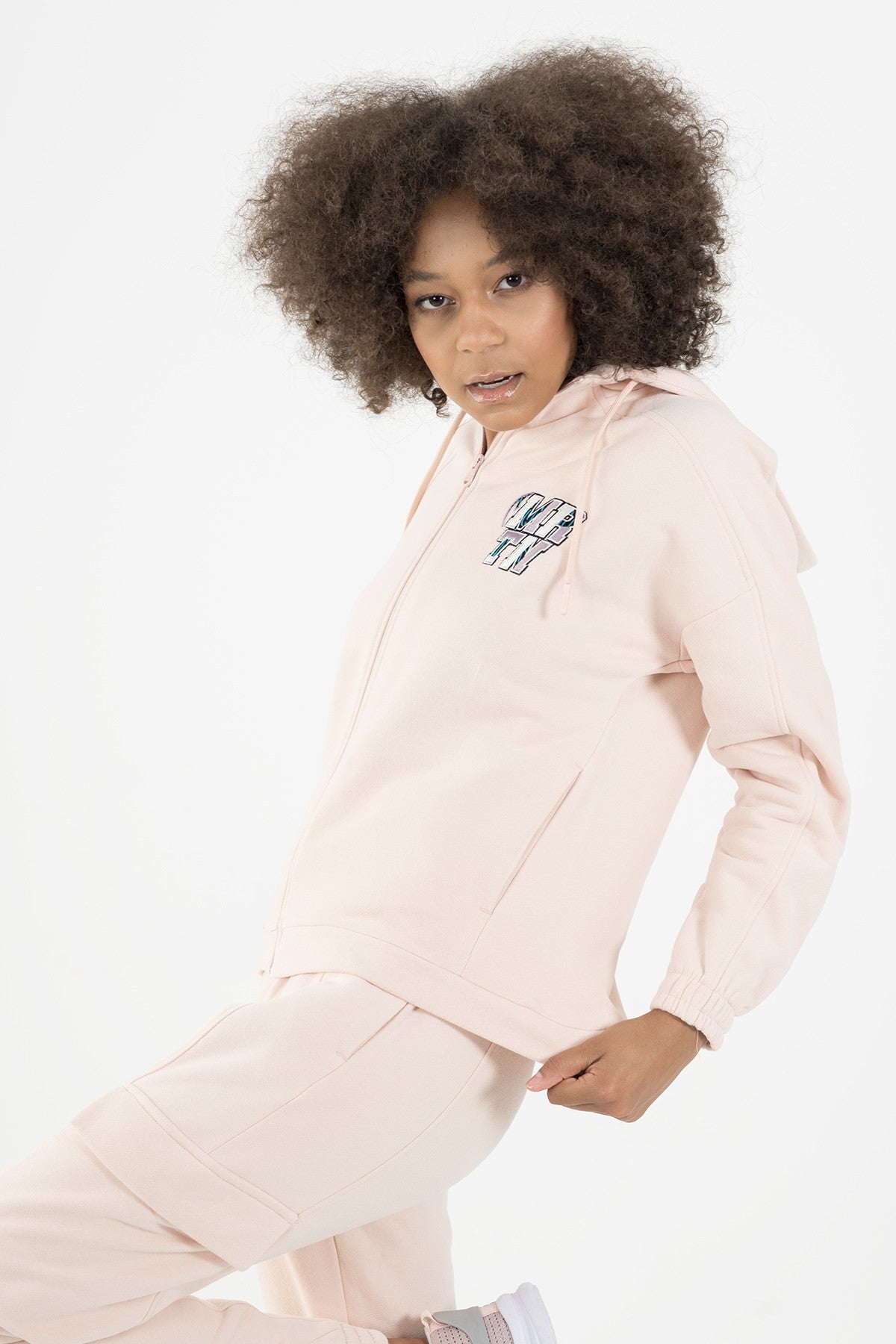 Comfort Kadın Kapüşonlu Pudra Tracktop