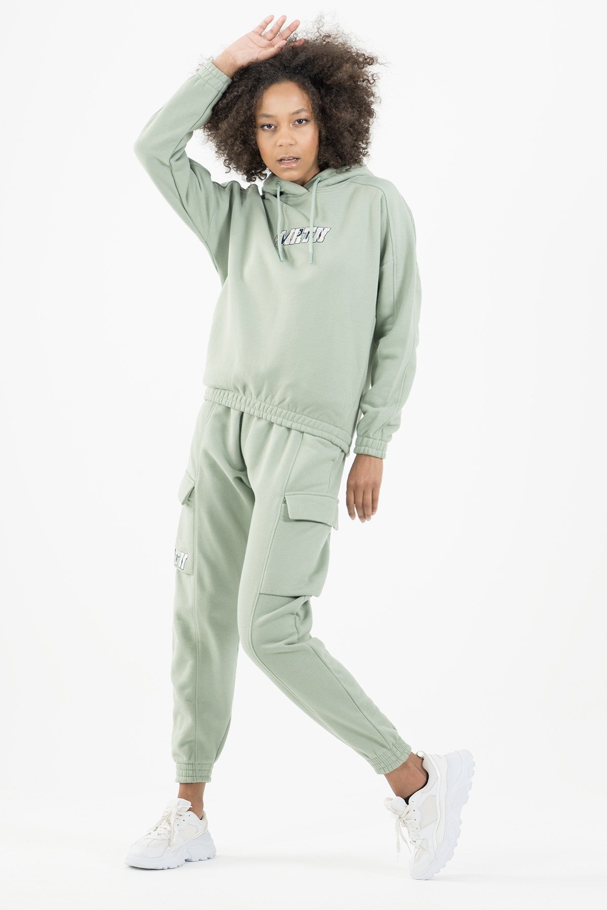 Comfort Kadın Kapüşonlu Yeşil Sweatshirt