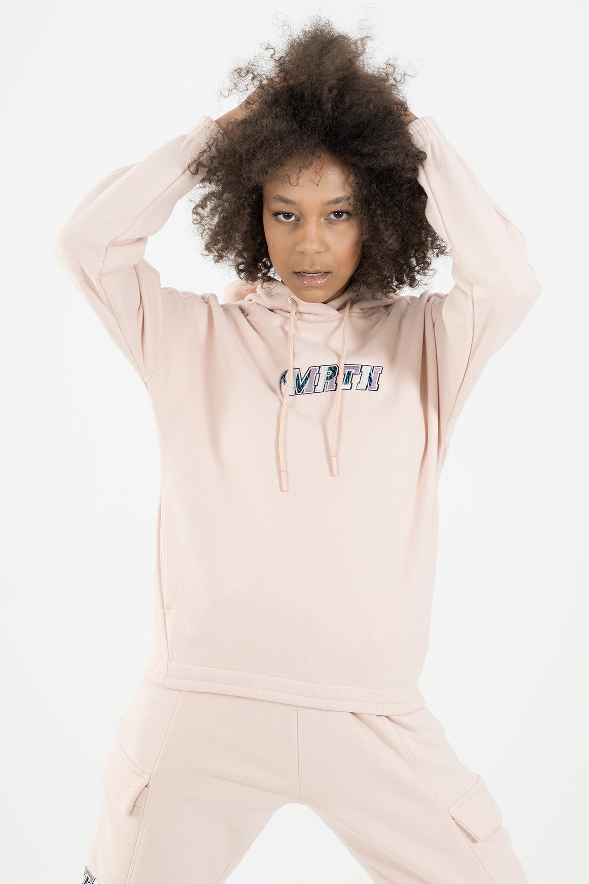 Comfort Kadın Kapüşonlu Pudra Sweatshirt