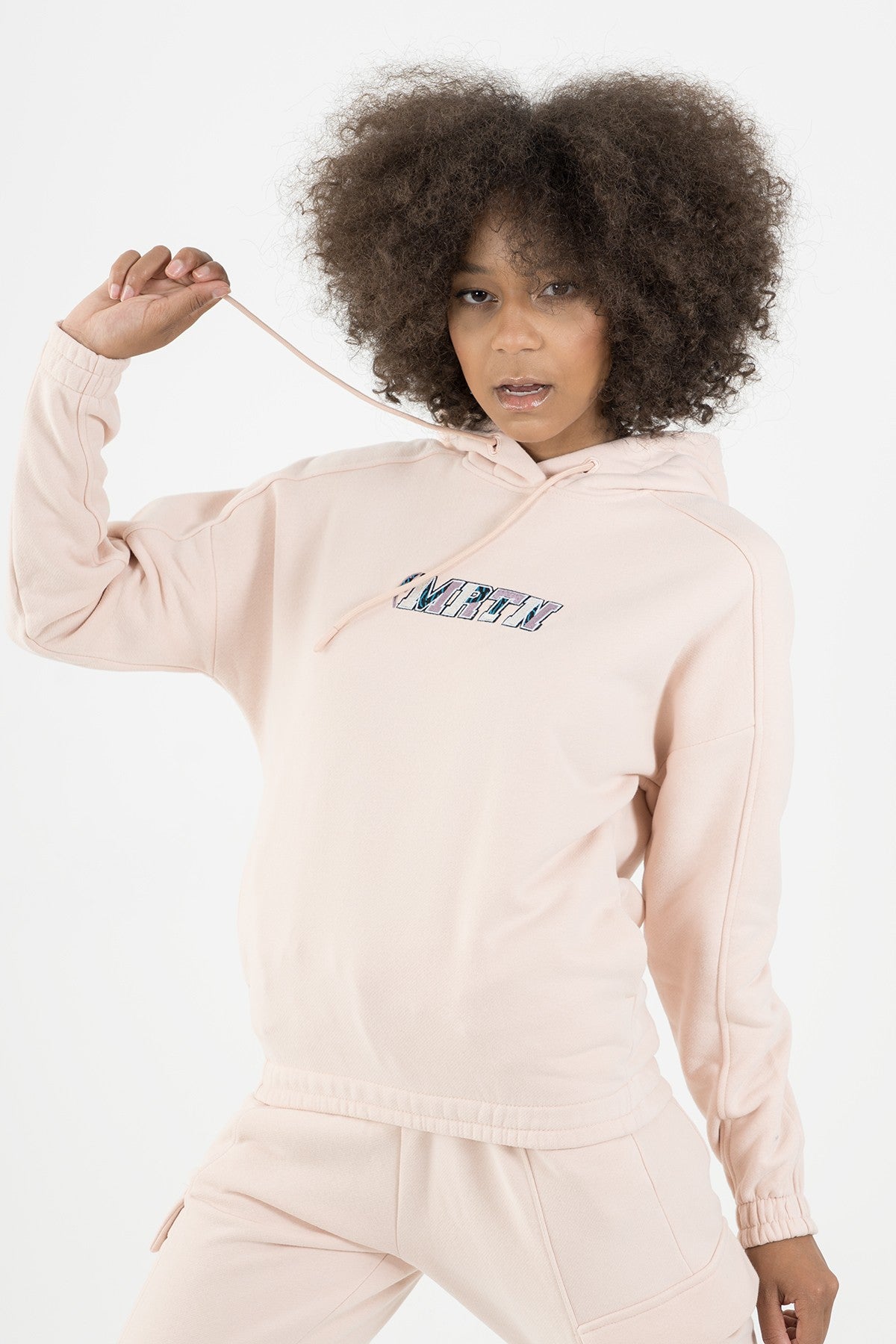 Comfort Kadın Kapüşonlu Pudra Sweatshirt