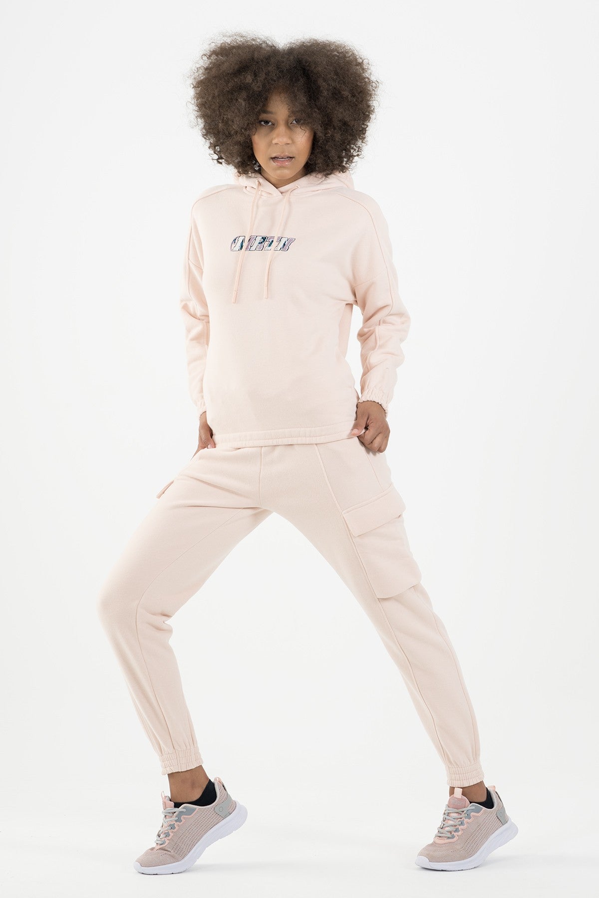 Comfort Kadın Kapüşonlu Pudra Sweatshirt