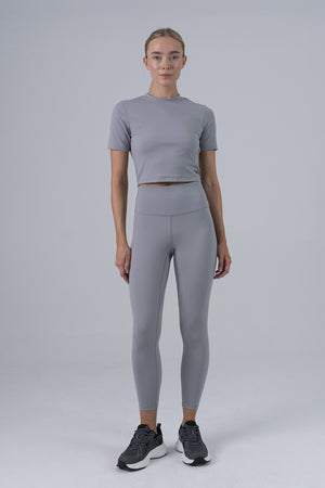 SlimFit Kadın Bisiklet Yaka Gri Crop Top