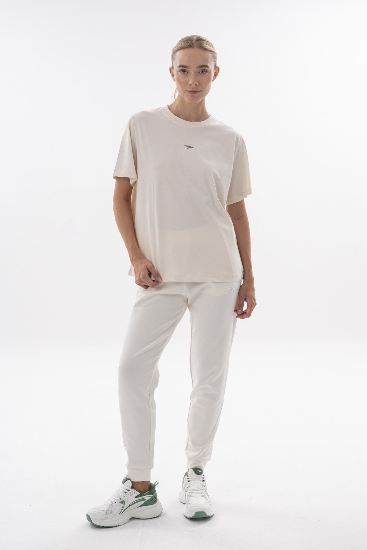 New Basic Kadın Bisiklet Yaka Ekru T-shirt