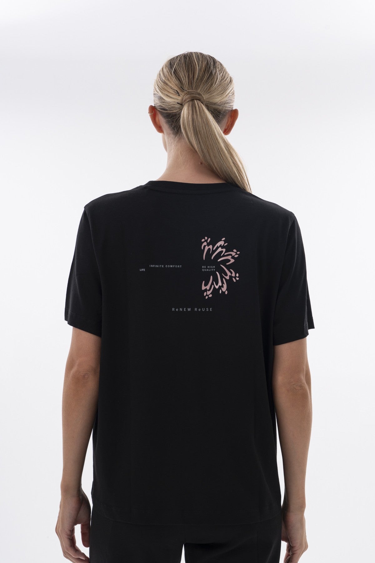 New Basic Kadın Bisiklet Yaka Siyah T-shirt