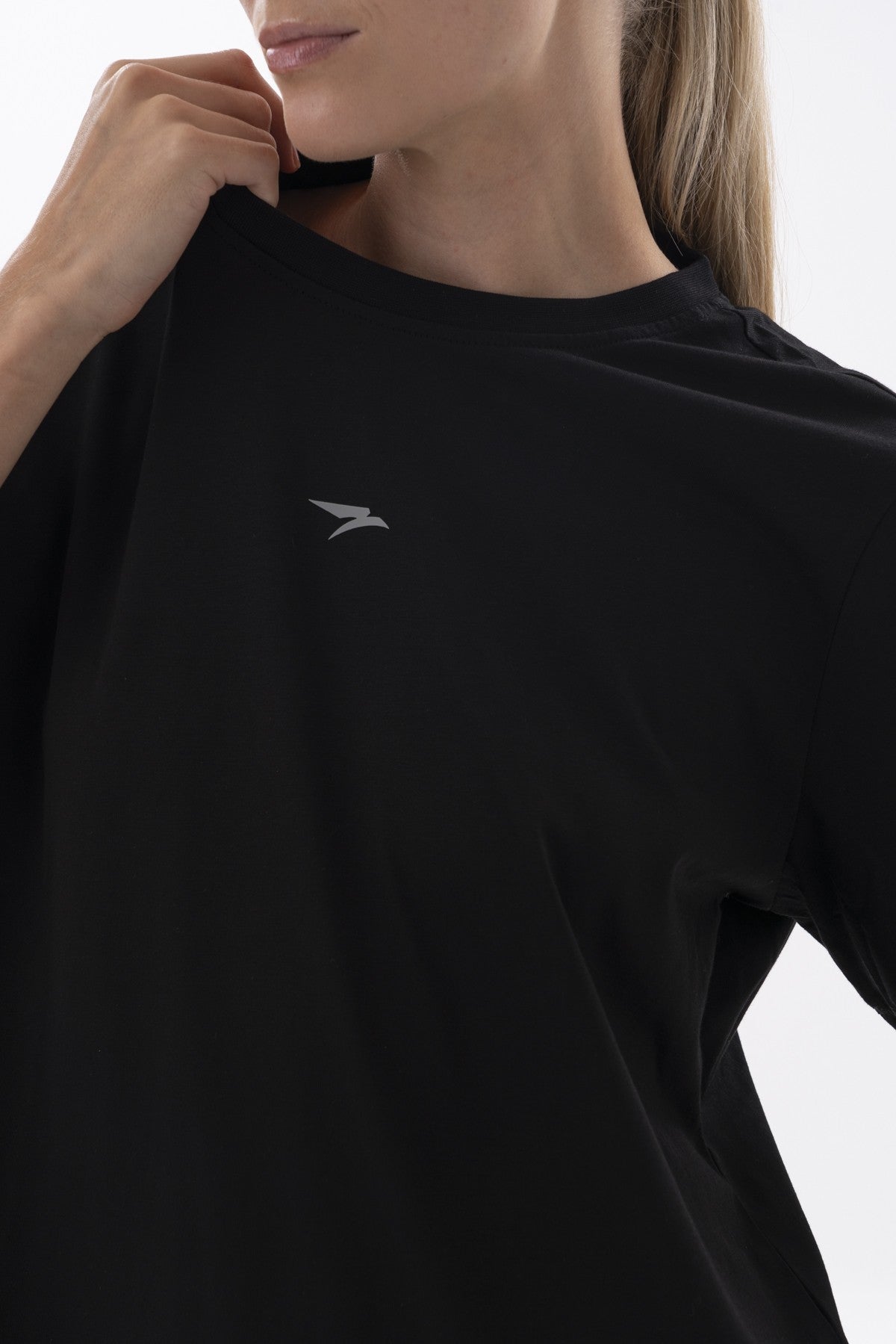New Basic Kadın Bisiklet Yaka Siyah T-shirt