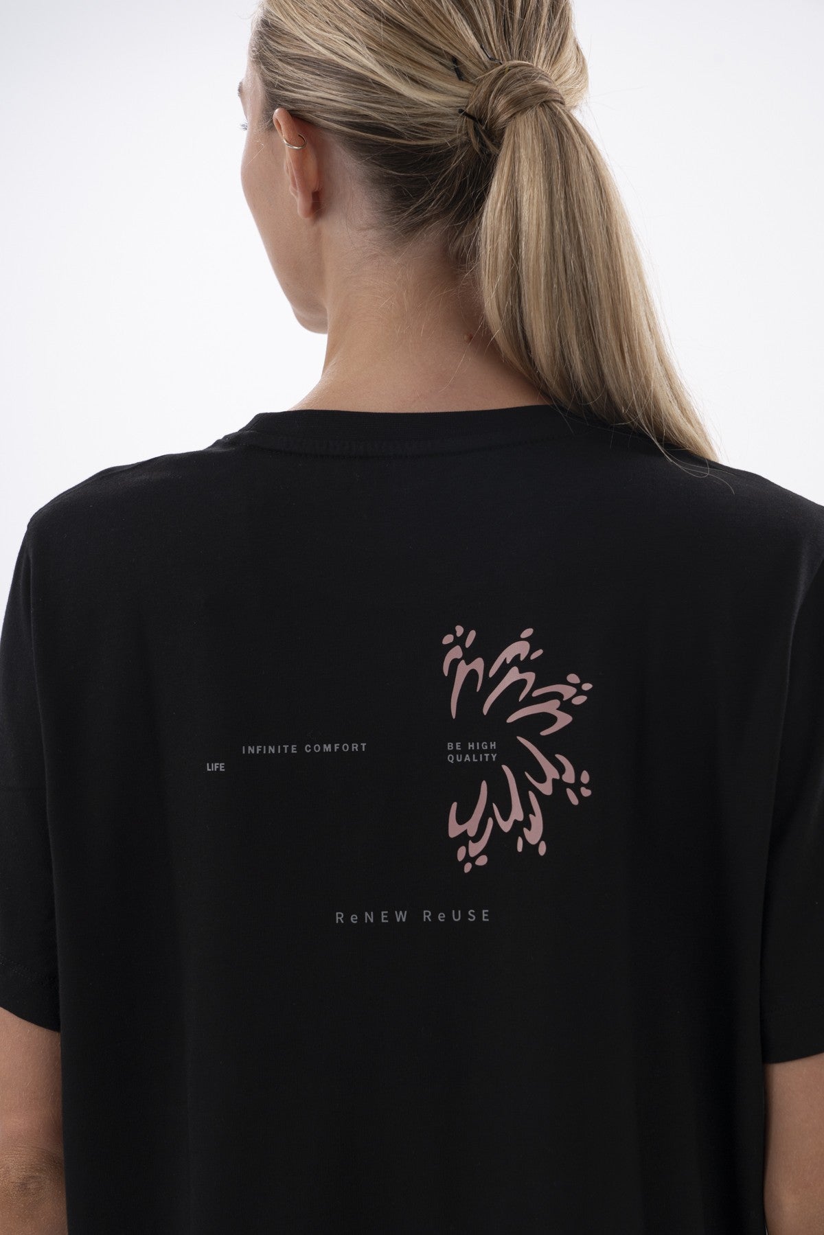 New Basic Kadın Bisiklet Yaka Siyah T-shirt