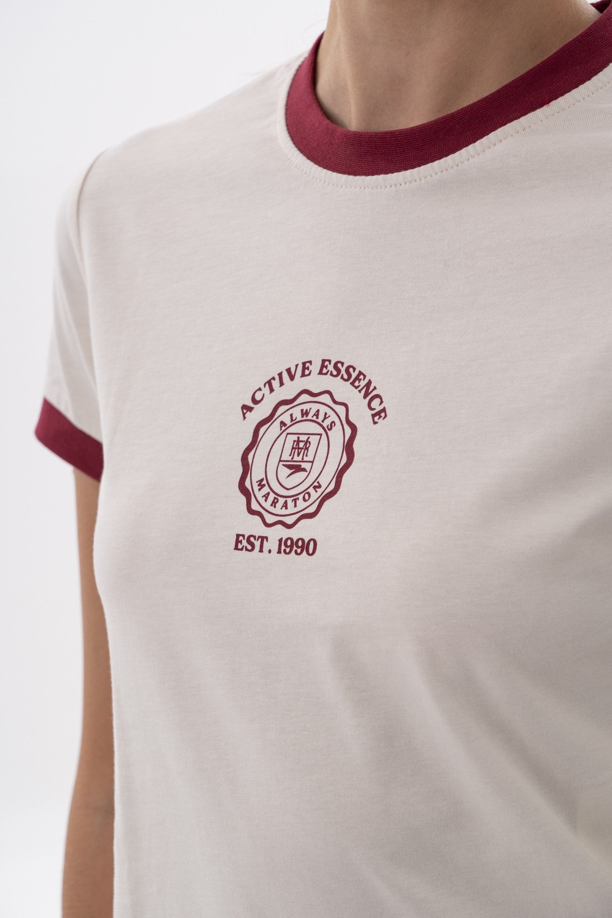 Regular Kadın Bisiklet Yaka Ekru T-shirt