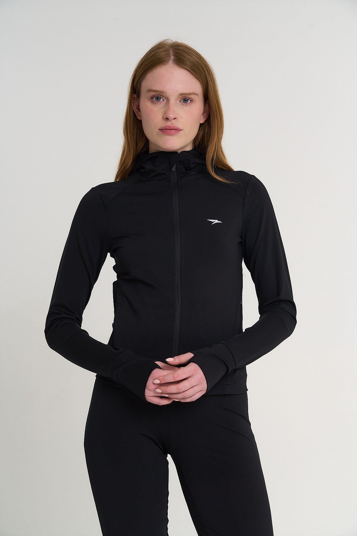 SlimFit Kadın Kapüşonlu Siyah Eşofman Üstü