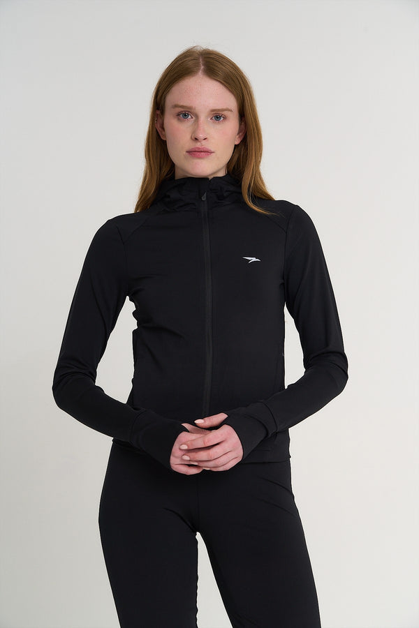 SlimFit Kadın Kapüşonlu Siyah Eşofman Üstü
