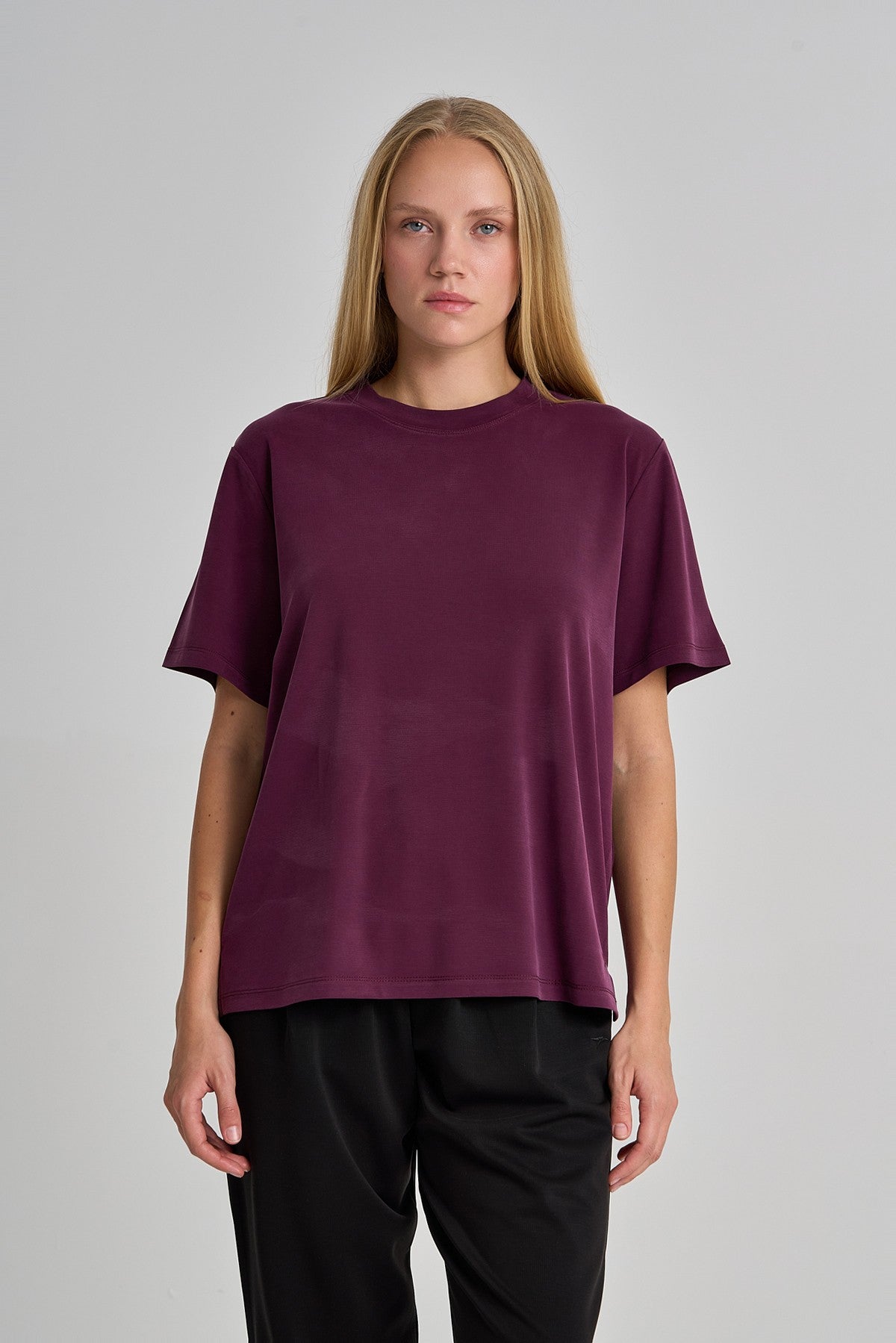 Regular Kadın Bisiklet Yaka Bordo T-shirt