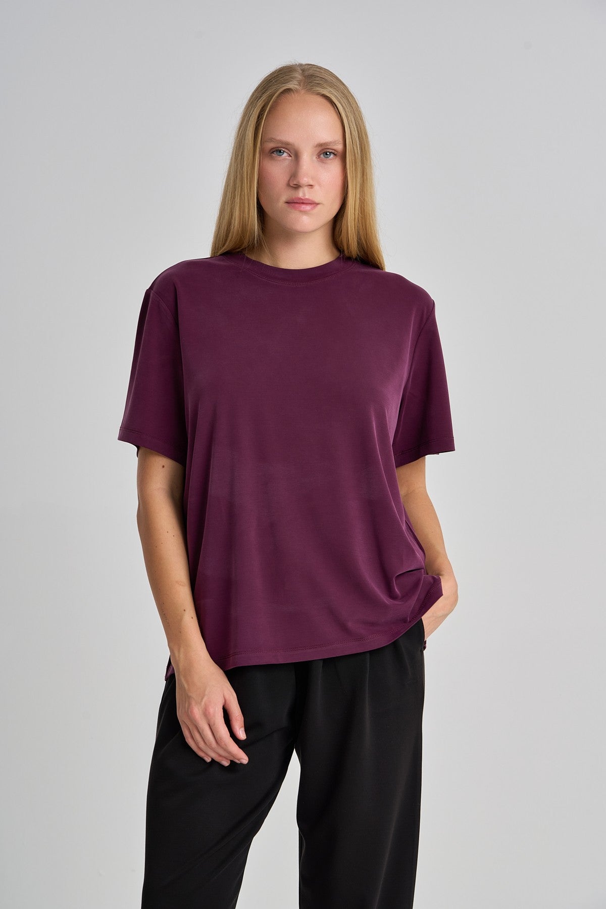 Regular Kadın Bisiklet Yaka Bordo T-shirt