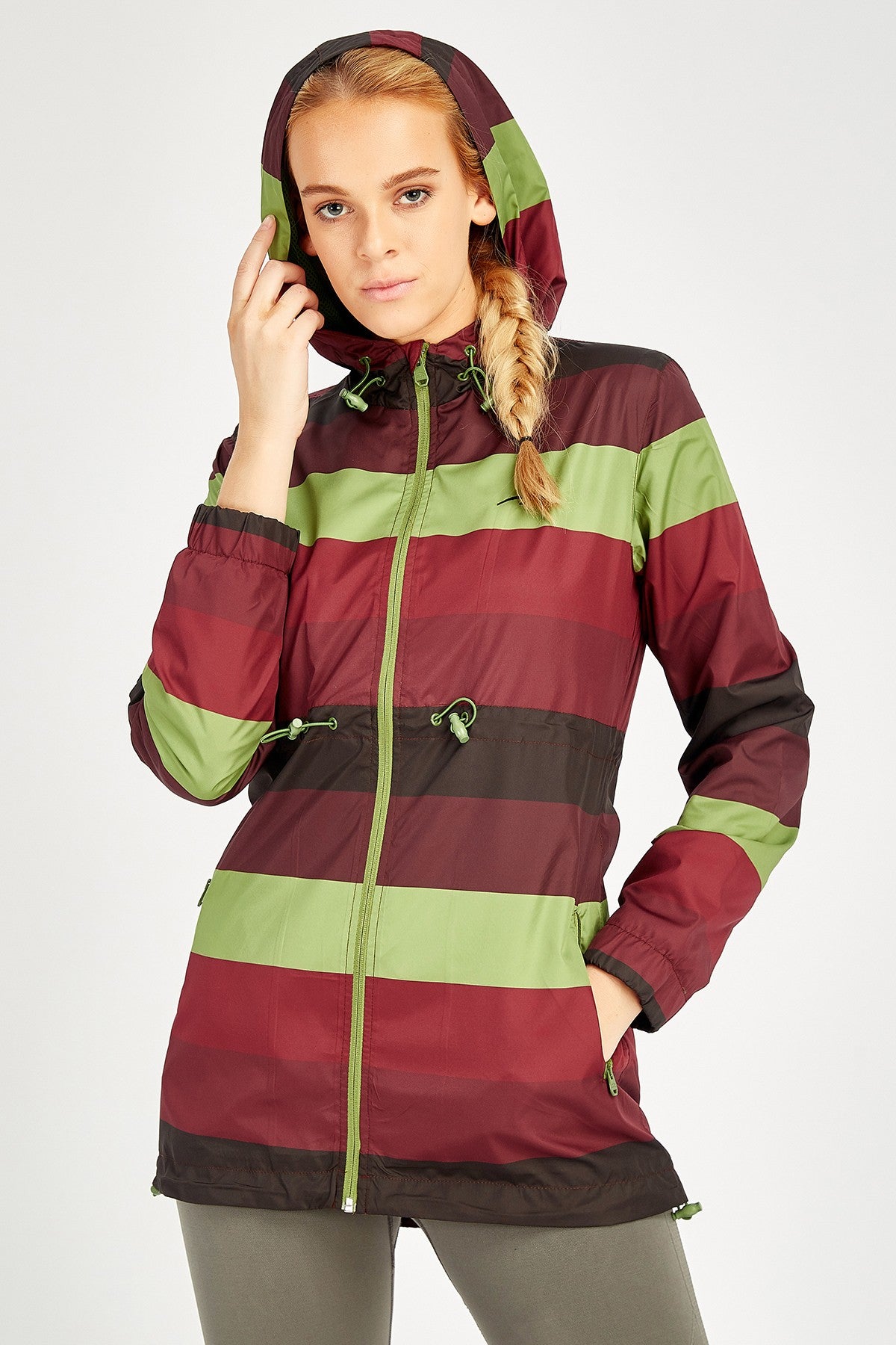 Comfort Kadın Kapüşonlu Açık Yeşil Trenchcoat