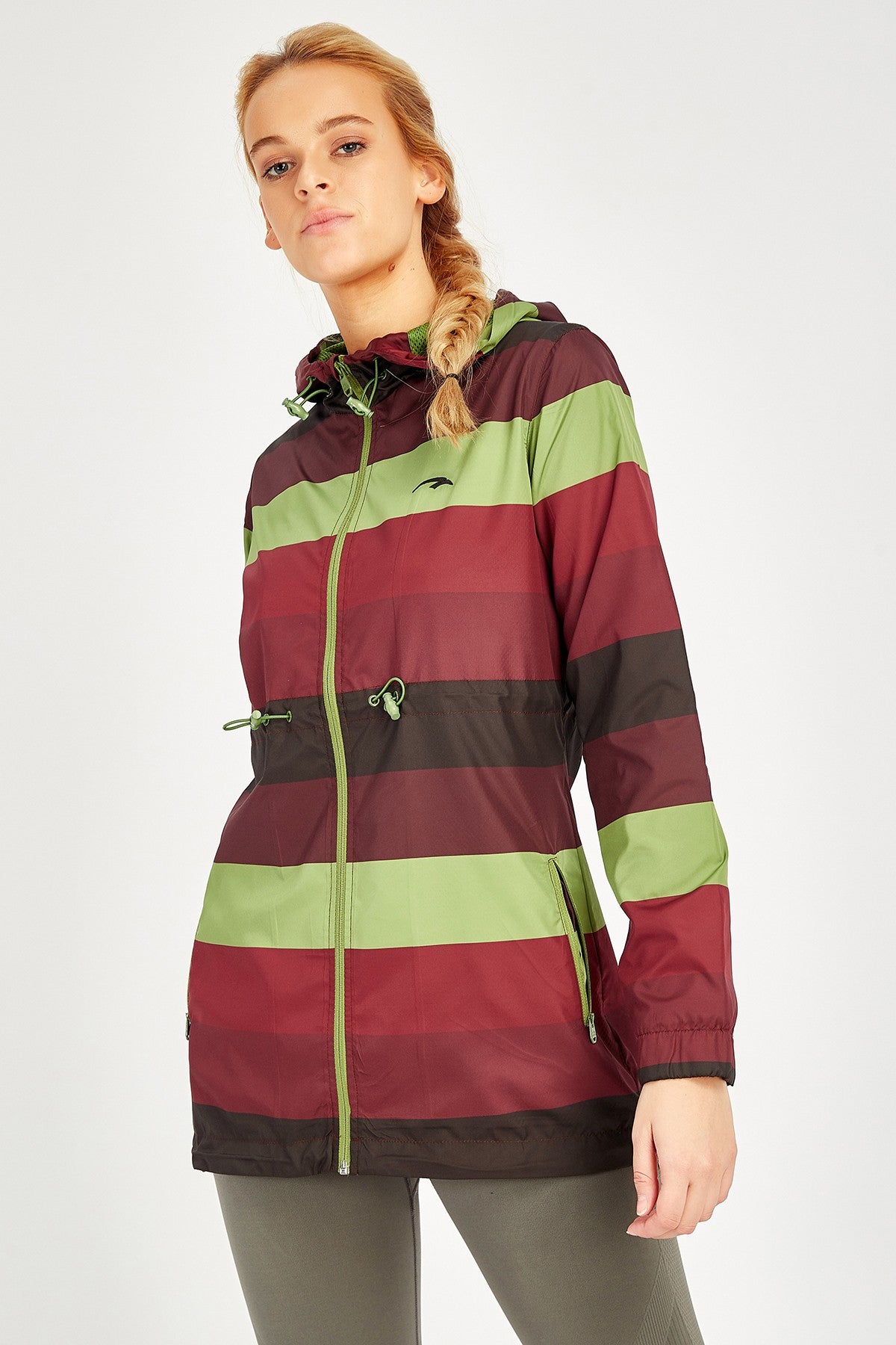 Comfort Kadın Kapüşonlu Açık Yeşil Trenchcoat