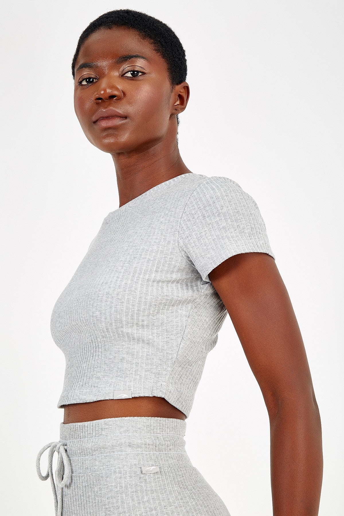 SlimFit Kadın Bisiklet Yaka Grimelanj Crop Top