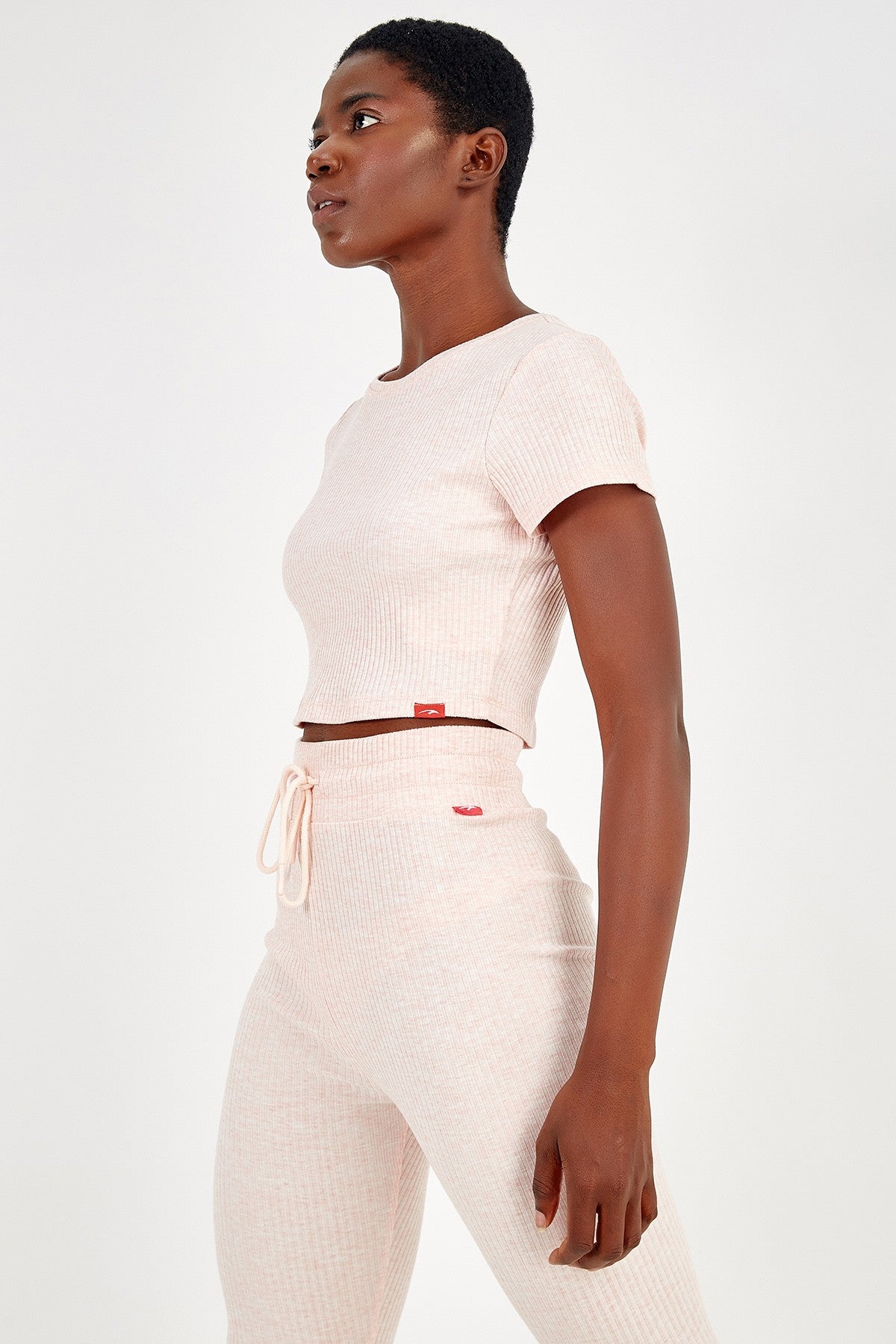 SlimFit Kadın Bisiklet Yaka Pembe Crop Top