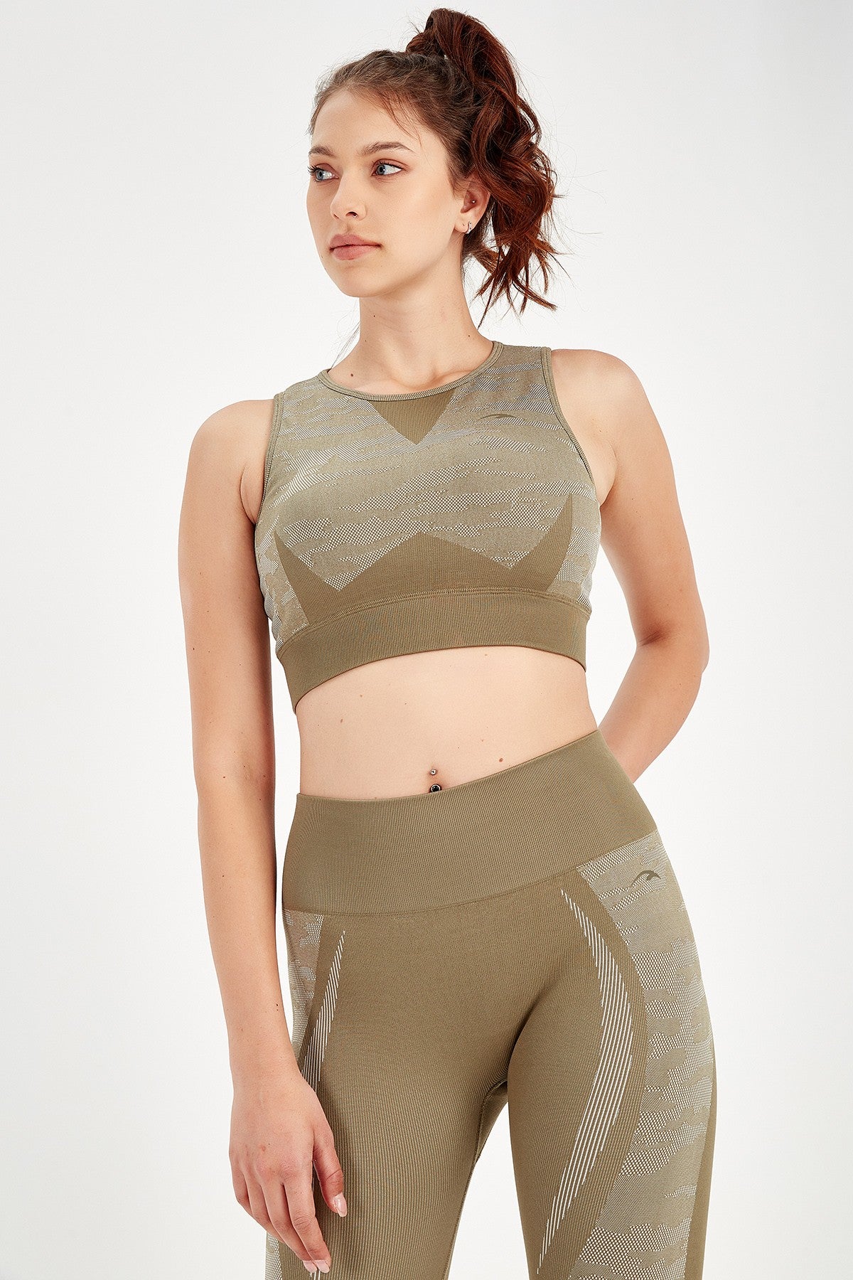SlimFit Kadın Bisiklet Yaka Haki Bra