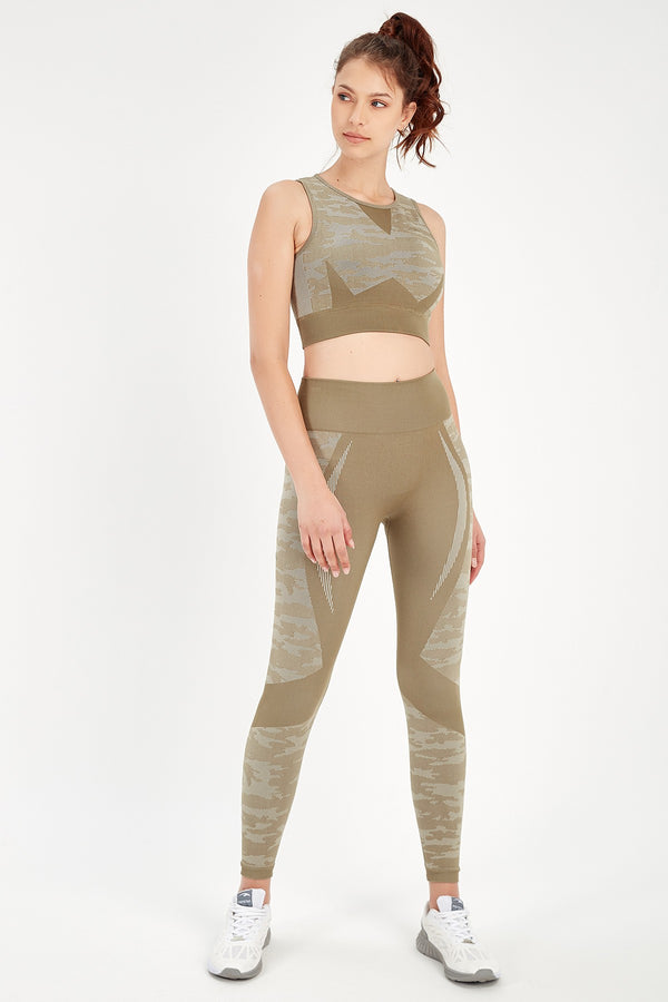 SlimFit Kadın Bisiklet Yaka Haki Bra