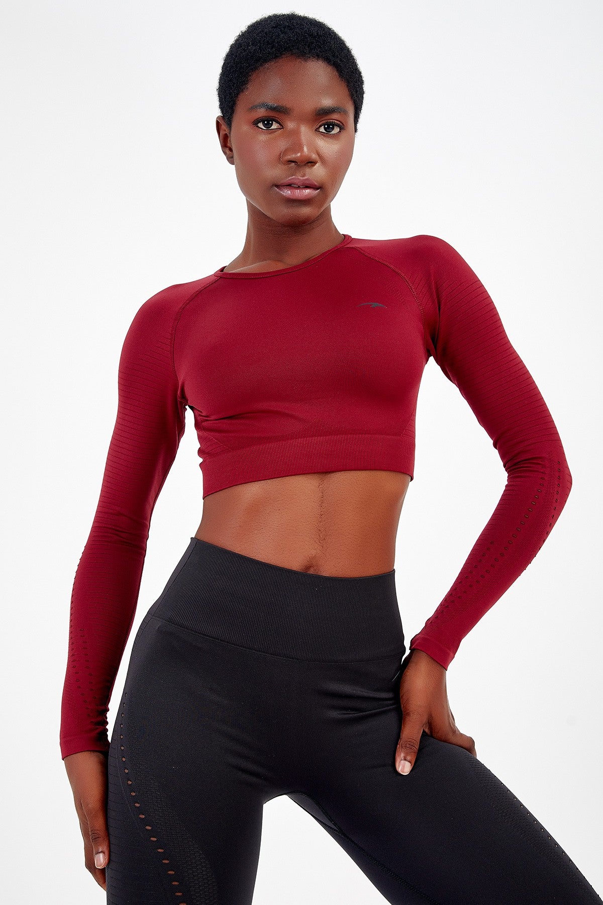 SlimFit Kadın Bisiklet Yaka Kırmızı Crop Top