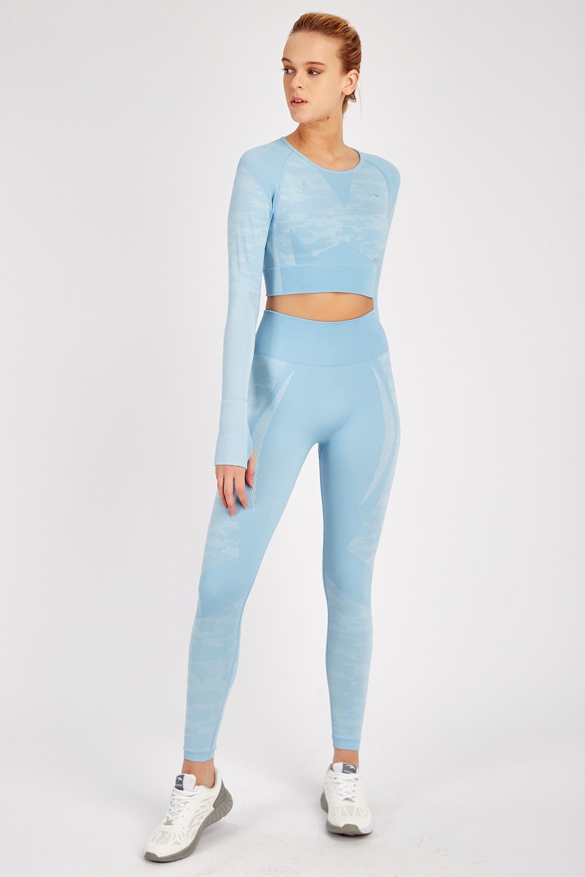SlimFit Kadın Bisiklet Yaka Açık Mavi Crop Top