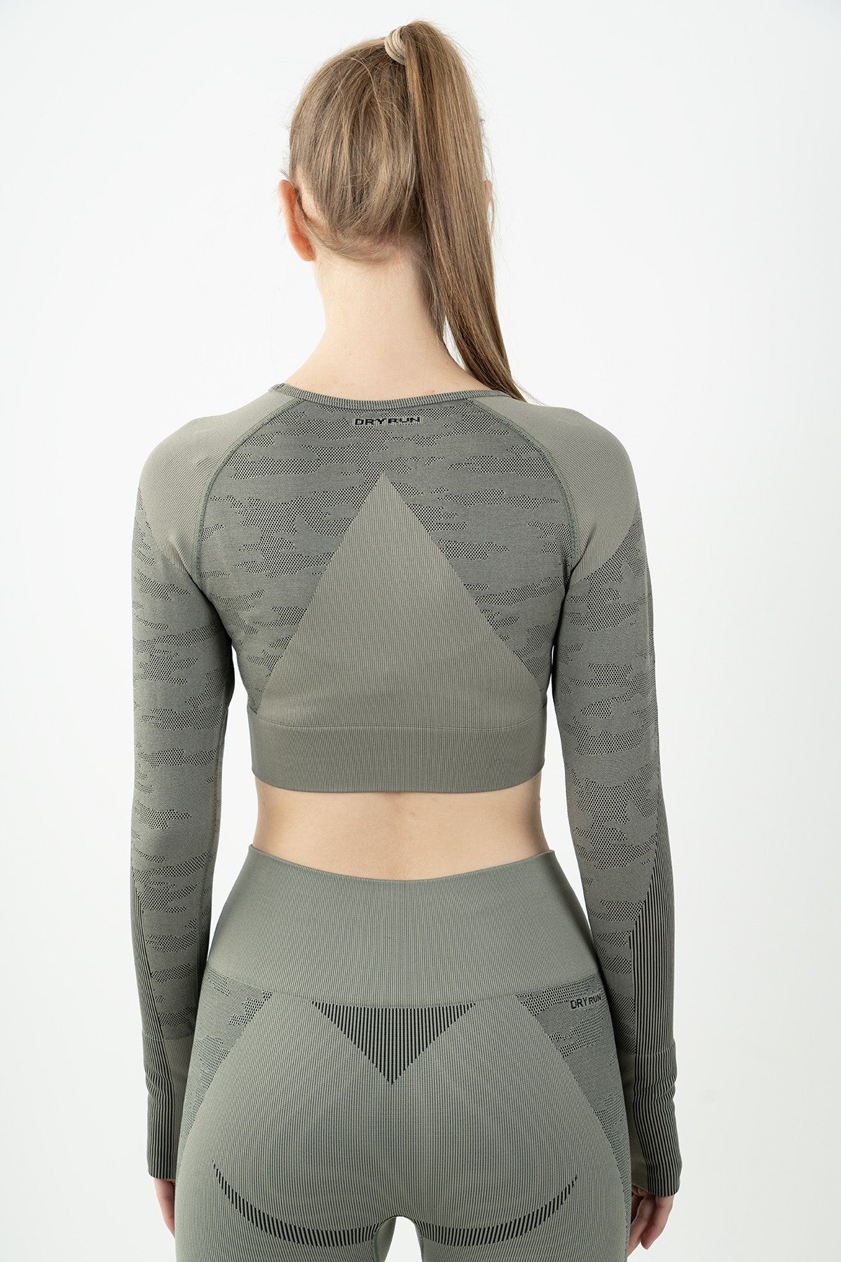 SlimFit Kadın Bisiklet Yaka Haki Crop Top