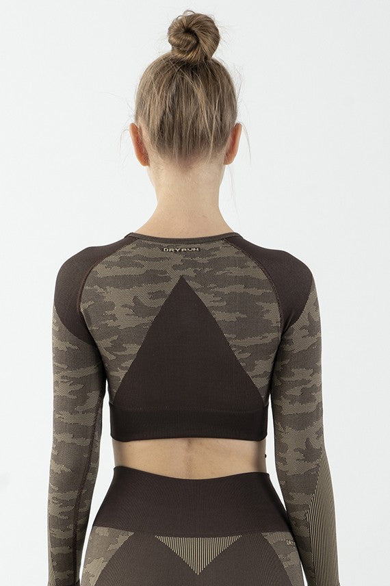 SlimFit Kadın Bisiklet Yaka Kahverengi Crop Top