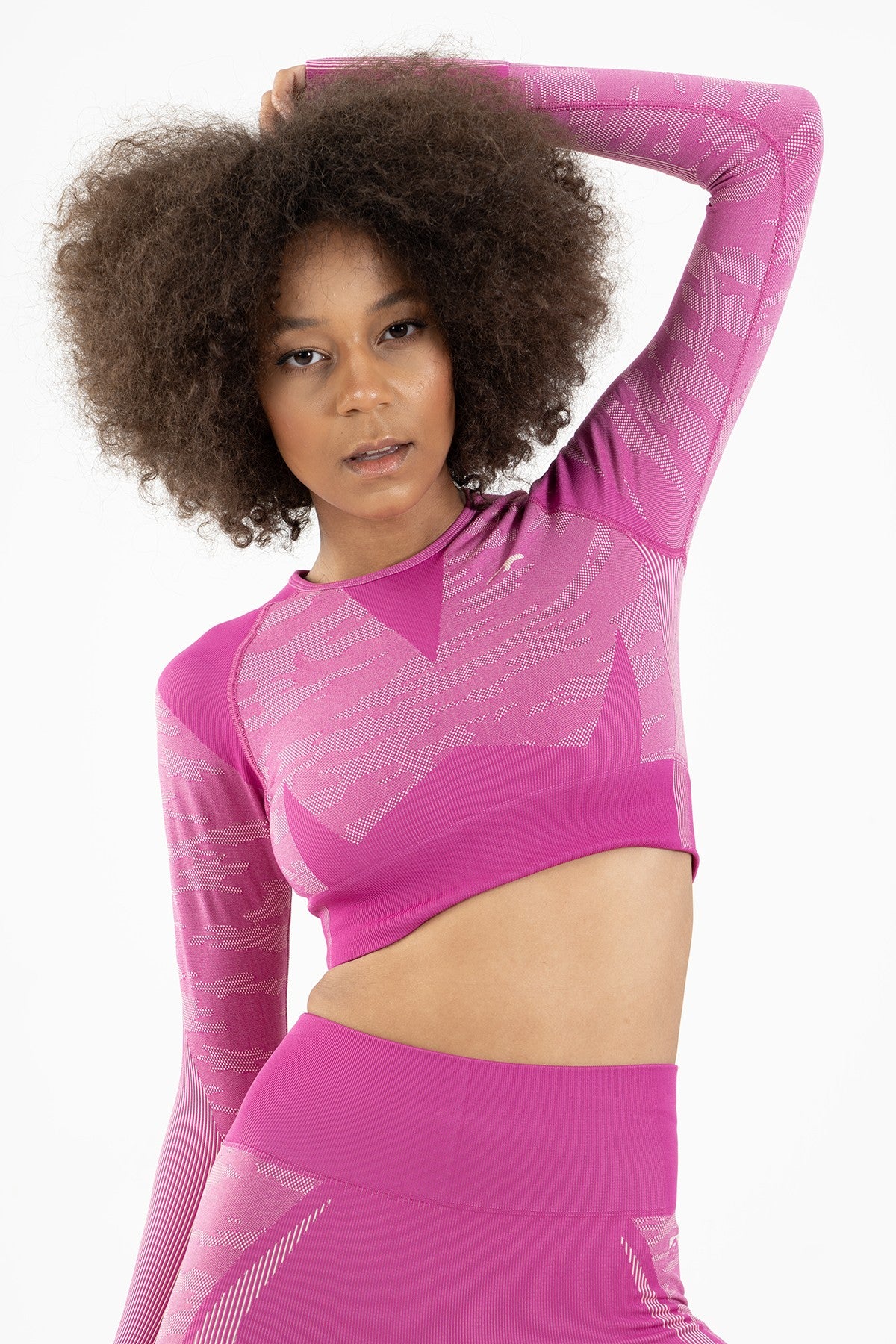 SlimFit Kadın Bisiklet Yaka Pembe Crop Top