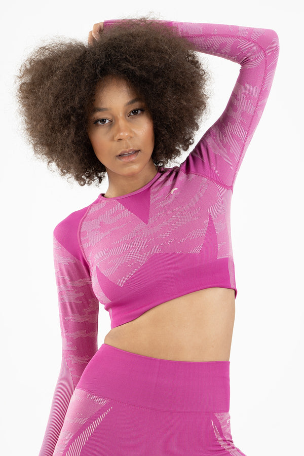 SlimFit Kadın Bisiklet Yaka Pembe Crop Top