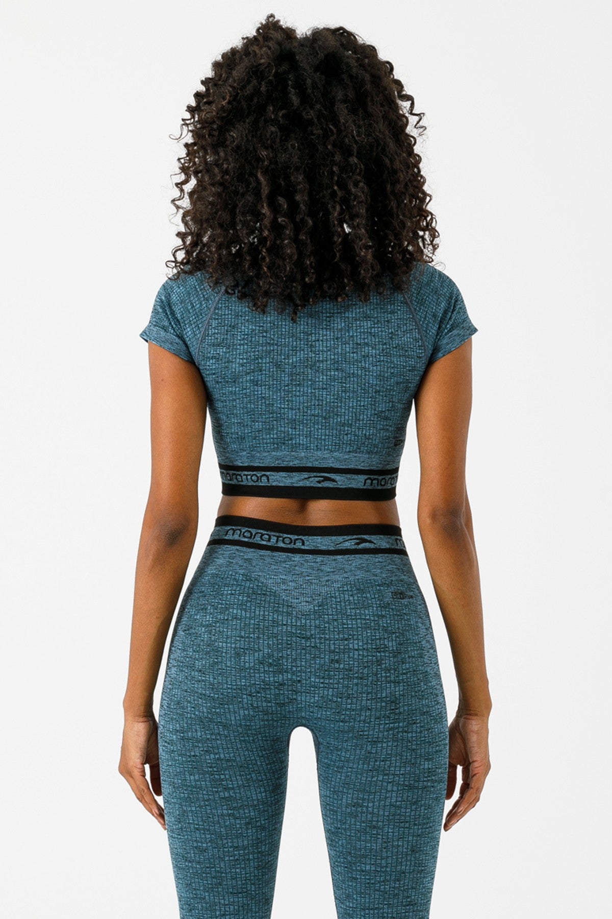 SlimFit Kadın Bisiklet Yaka Mavi Crop Top