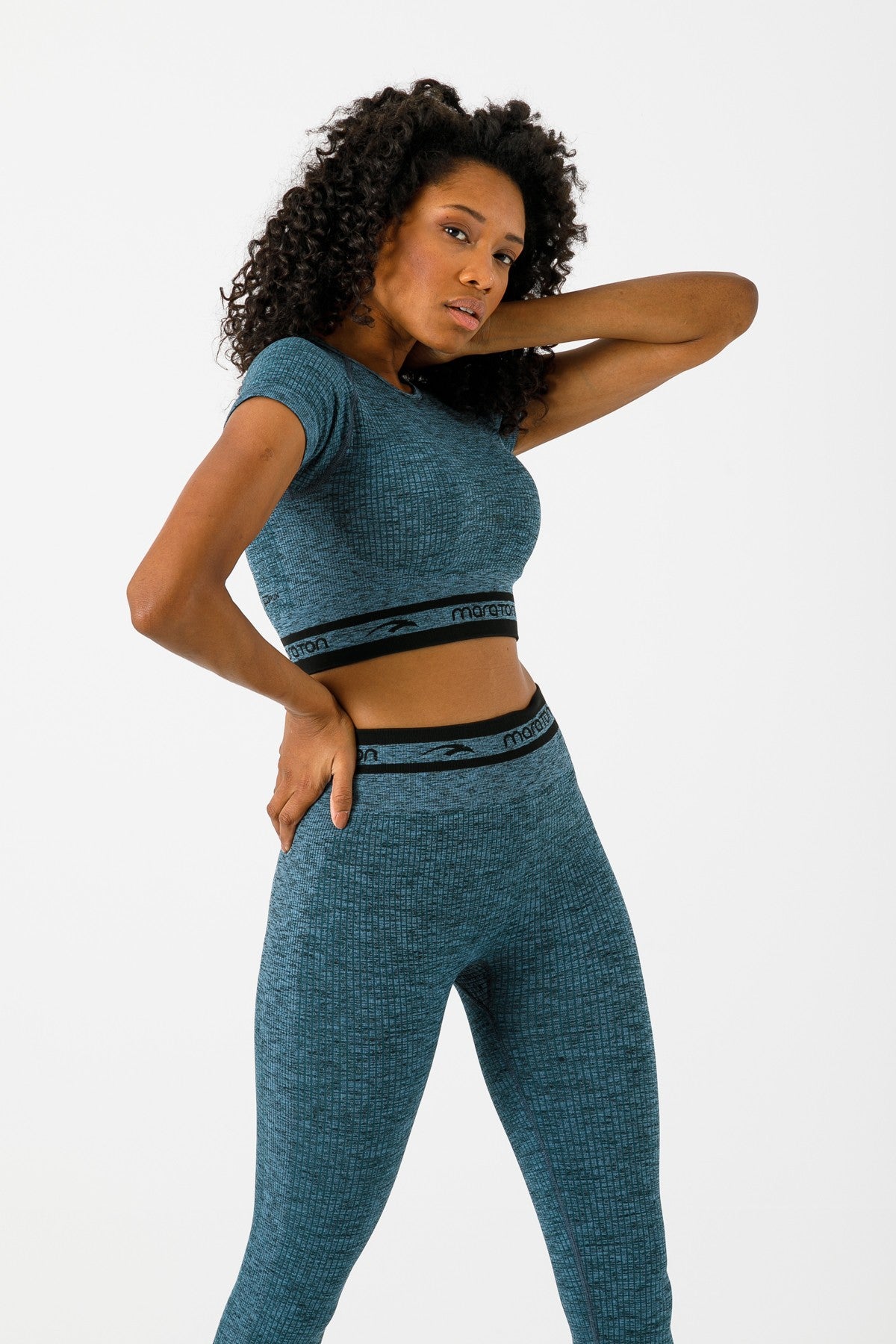 SlimFit Kadın Bisiklet Yaka Mavi Crop Top