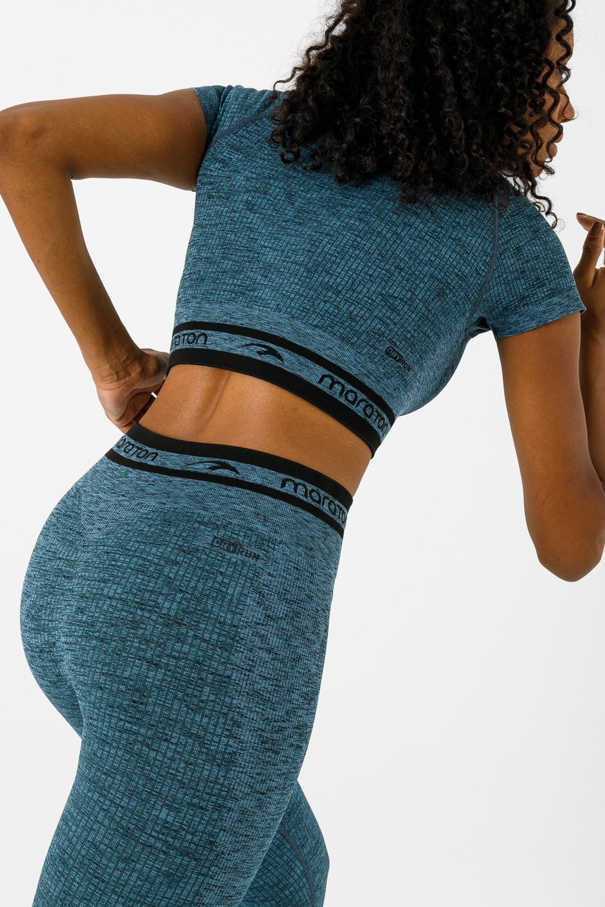 SlimFit Kadın Bisiklet Yaka Mavi Crop Top