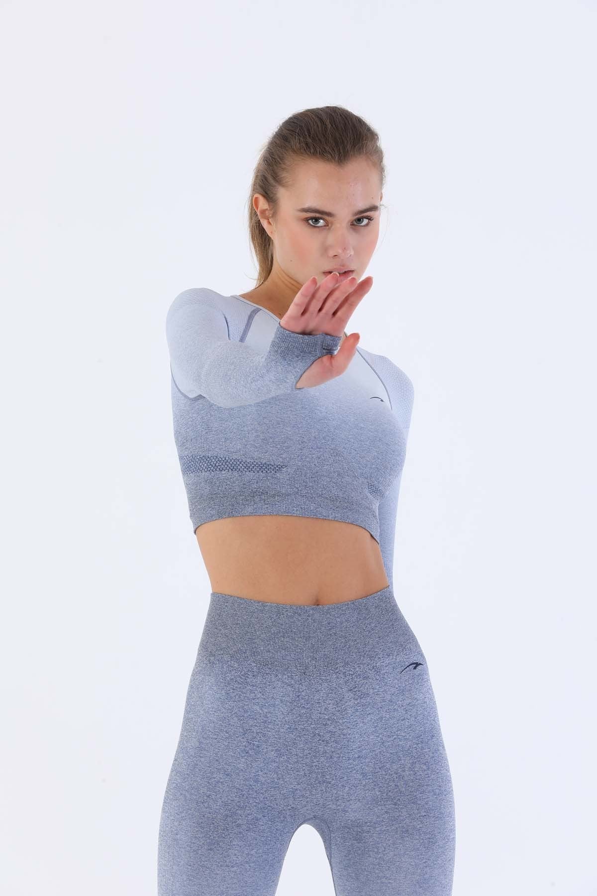 SlimFit Kadın Bisiklet Yaka Lacivert Crop Top