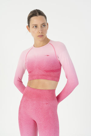 SlimFit Kadın Bisiklet Yaka Pembe Crop Top