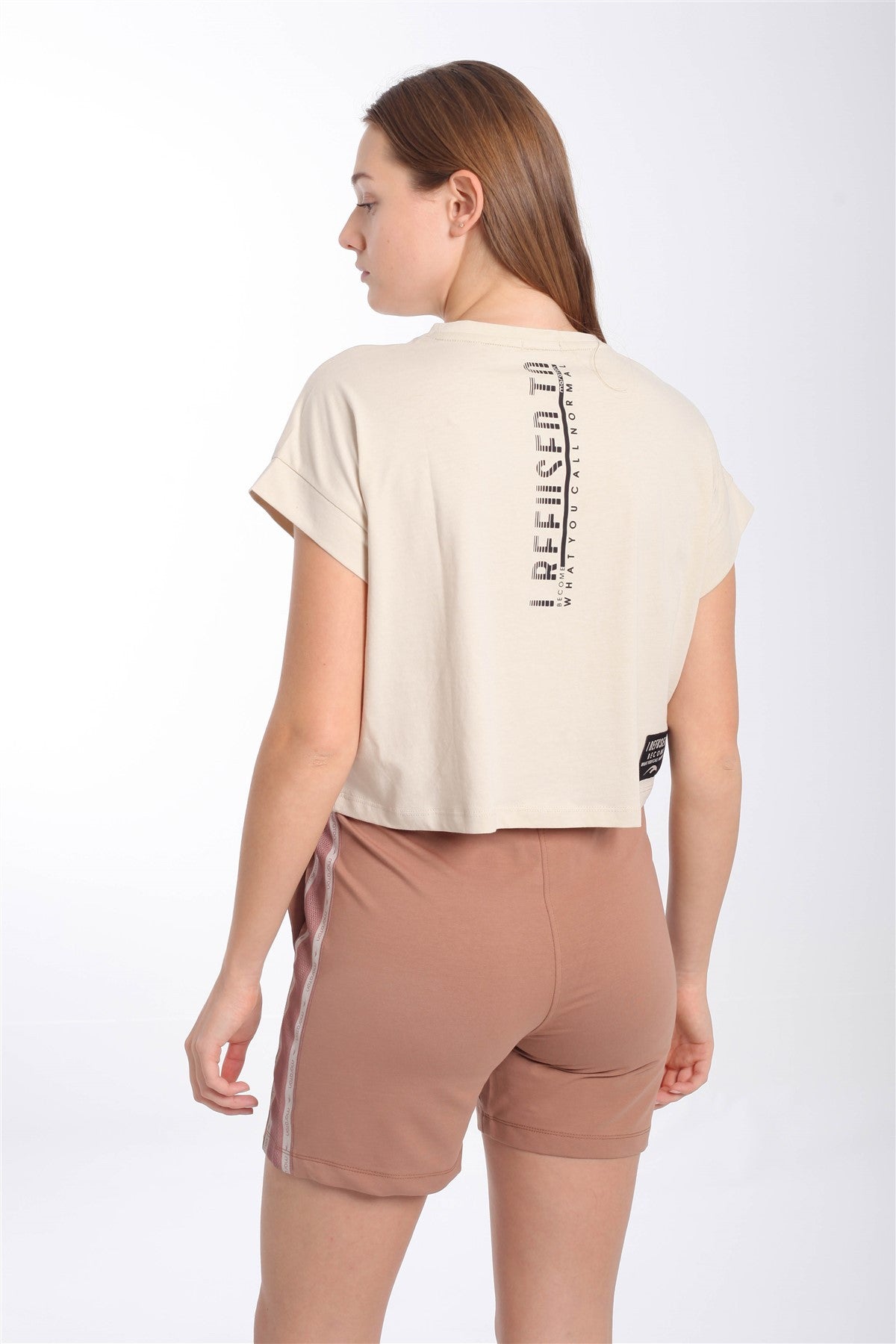 Comfort Kadın Bisiklet Yaka Taş Crop Top