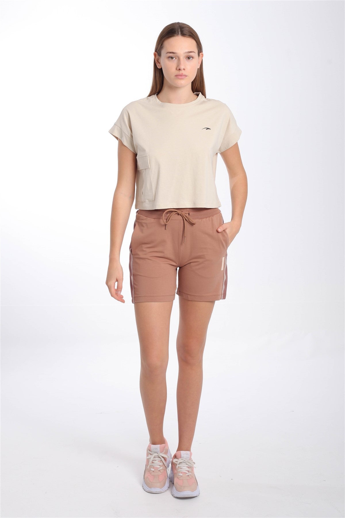 Comfort Kadın Bisiklet Yaka Taş Crop Top