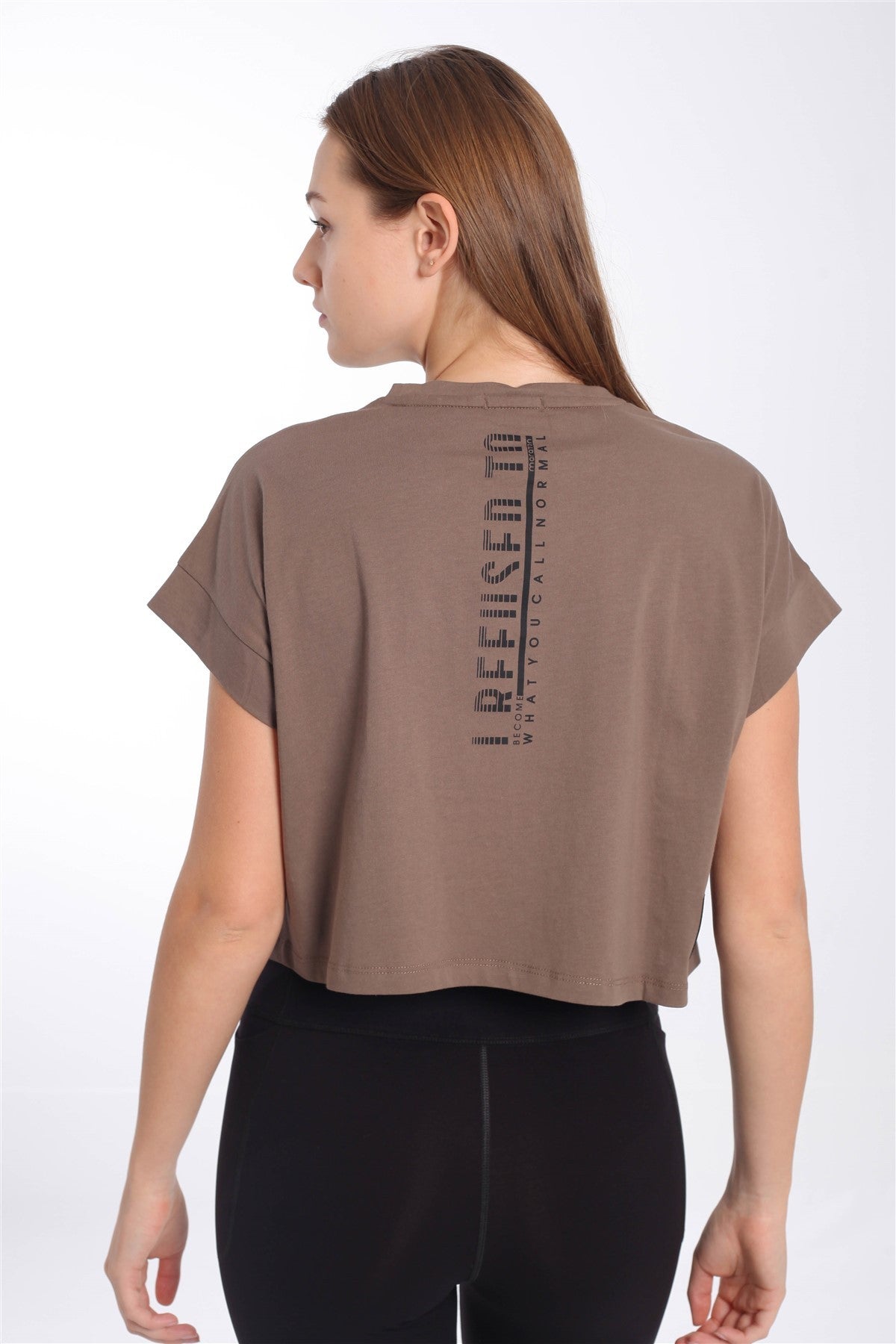 Comfort Kadın Bisiklet Yaka Kahverengi Crop Top