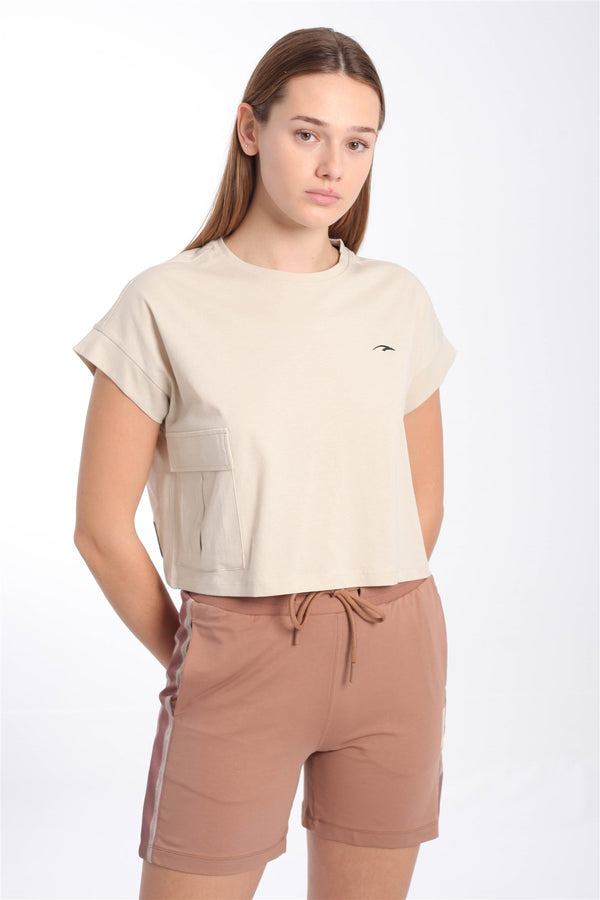 Comfort Kadın Bisiklet Yaka Taş Crop Top