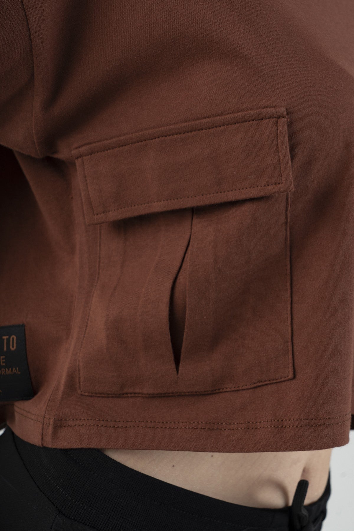 Comfort Kadın Bisiklet Yaka Kahverengi Crop Top